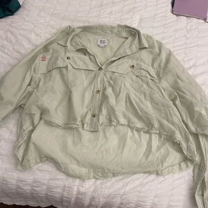 BDG Green Striped Button-Up Shirt